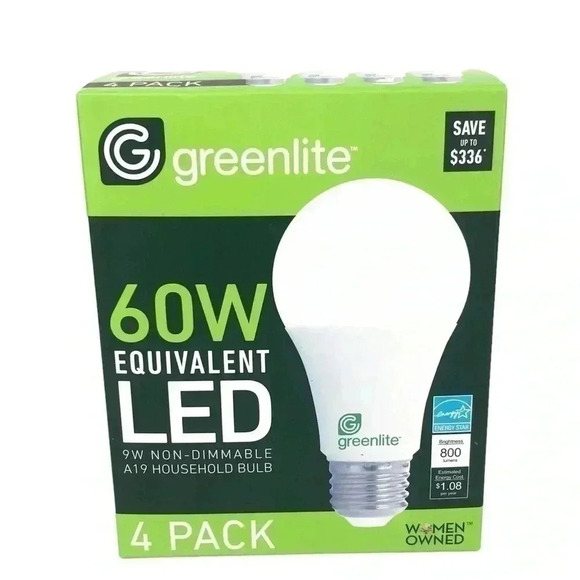16 BULBS 4–PACK GREENLITE 60 WATT EQUIVALENT NON DIMMABLE A19 LED LIGHT BULBS - Picture 7 of 10